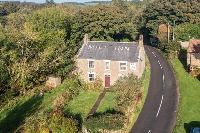 Aerial view of The Mill Inn, Harwood Dale, near Scarborough.