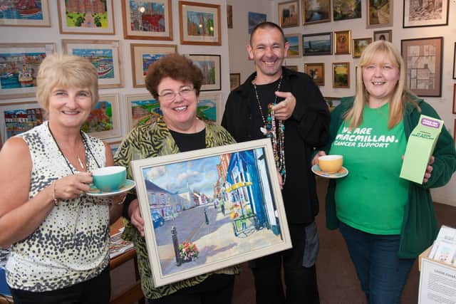 Helen Hughes (Priory church warden), Dianne Davison, manager of Old Town Gallery, artist Matt French and Macmillan’s Chloe Dyble. (nbfp-msh1435x284)