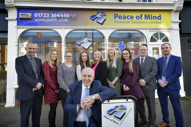 Peace of Mind Financial Solutions Ltd have grown despite the ongoing Covid pandemic. Pictured Geoff Hill , Eleanor Wood, Marie Robinson, Michelle Hamilton -Smith, Lyndsey Hodgson, Kayleigh Stephenson, Hannah Stephenson, Damien Howarth, James Toal and Nigel Wood.