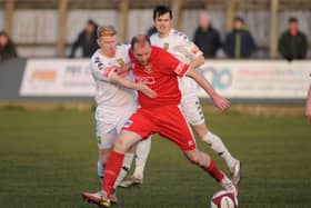 Boss Brett Agnew in action for Bridlington Town in the 4-0 loss at home to fellow NPL East strugglers Tadcaster Albion

Photos by Dom Taylor 
Available to order by Emailing s70dom@gmail.com or on Facebook at DT Sports Photographs