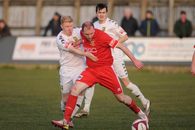 Boss Brett Agnew in action for Bridlington Town in the 4-0 loss at home to fellow NPL East strugglers Tadcaster Albion

Photos by Dom Taylor 
Available to order by Emailing s70dom@gmail.com or on Facebook at DT Sports Photographs