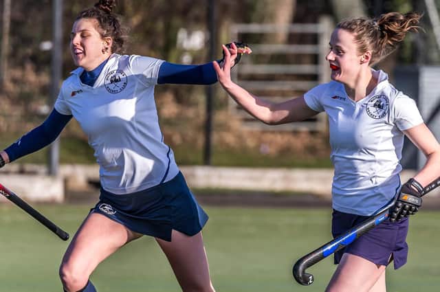 Zara Noble with Whitby Ladies goalscorer Dani Halley
Photos by Brian Murfield