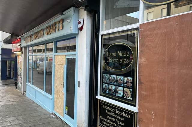 Little Martin Crafts and Crofts Chocolates were boarded up after the fire - pic: Steve Bambridge