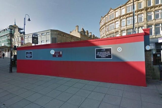 Google cameras haven't been back to Halifax's Woolshops since April 2019 and this means that you can see the Duke of Wellington Regiment memorial mid-construction. The statue was unveiled a month later.