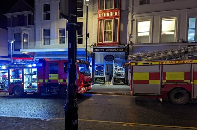 Fire engines outside Crofts Chocolates on Tuesday night