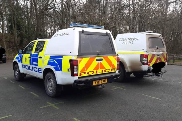 Police at the scene of the damage at Danes Dyke Nature Reserve.