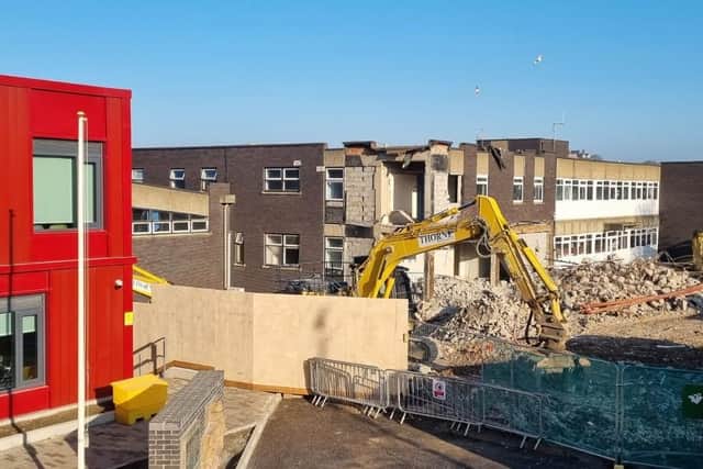 Ongoing demolition of the old Whitby Hospital site.