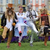 Whitby Steampunk Weekend visitors having fun up on the West Cliff.