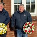 Councillor Vic Leppington laid a wreath on behalf of the Flamborough Parish Council and Captain David Freeman a wreath on behalf of the Flamborough Fishermen’s Memorial Group. Photo by Mark Smales