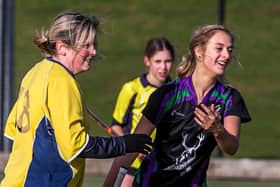 Danby's Heidi Price celebrates one of her three goals in the 7-0 home win against Norton 2s on Sunday

Photo by Brian Murfield