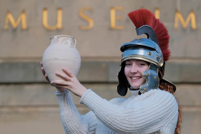 Scarborough Museums Trust learning officer Rhian Roberts preparing for the Roman history half-term events