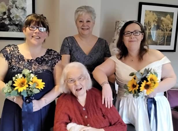 Jean Sheard with granddaughter Cheryl, maid of honour Liz, and their mum Patricia at Mallard Court.