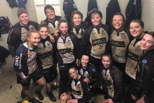 The Scarborough RUFC Valkyries line up after win at Hornsea