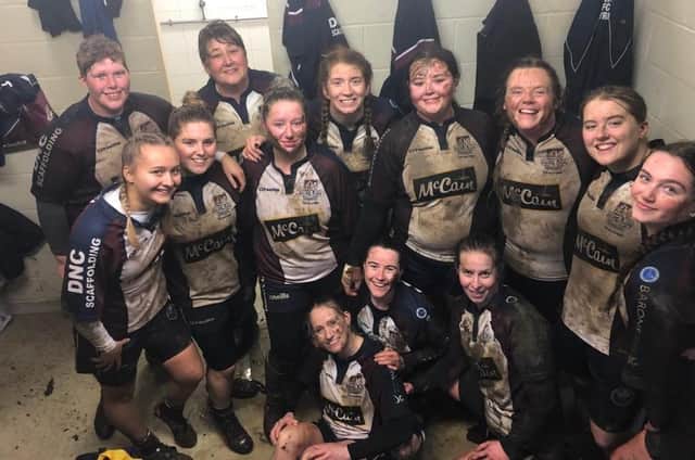 The Scarborough RUFC Valkyries line up after win at Hornsea