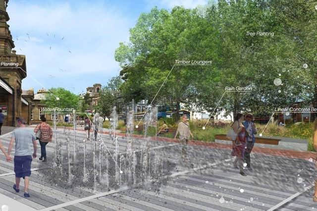 An artist’s impression of the proposed railway station public realm space.