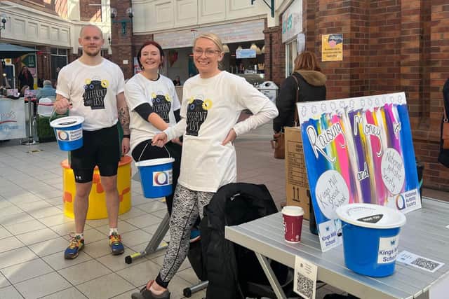 John Price, his wife Jessica, and sister Rebecca during the cycle challenge at The Promenades. Photo submitted
