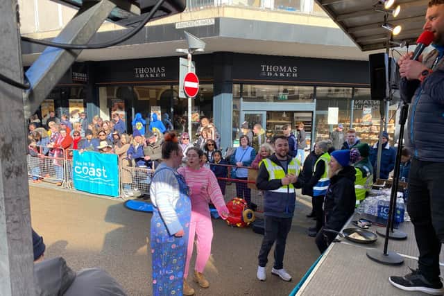Freya Cox and Lizzie Acker joined in the fun at the Pancake Day races! (Credit: Scarborough Borough Council)
