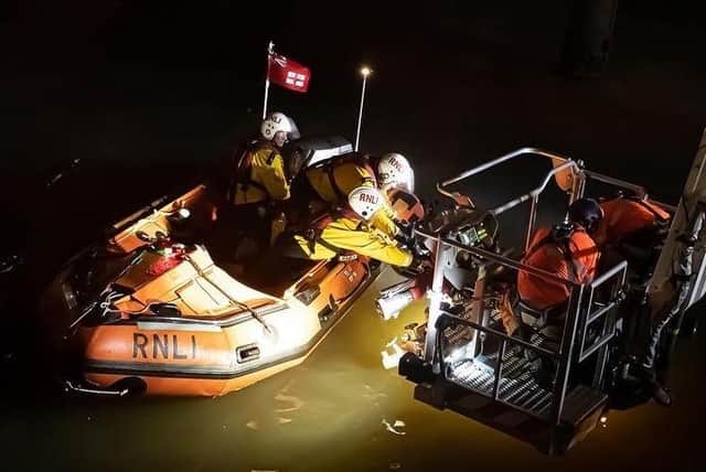 Bridlington’s inshore lifeboat (ILB) was launched on Wednesday (March 2) during a special exercise with the Bridlington Fire Service crews. Photo: RNLI/Mike Milner