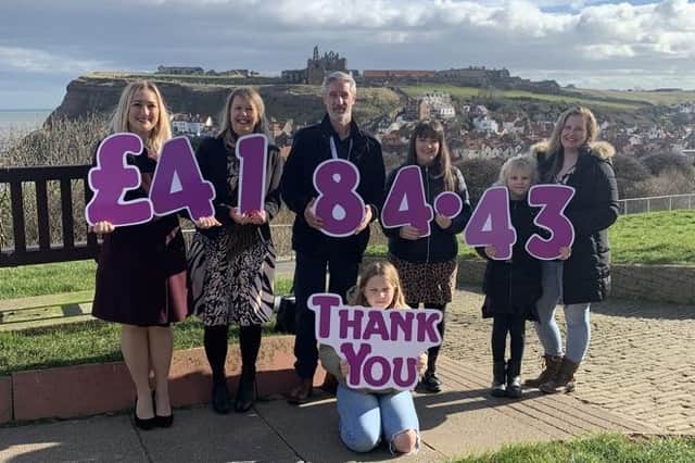Rachael WIllmore of Zoe's Place, Elaine Dunning of Butterwick Hospice, Richard Barwick of Saint Catherine's, White Lily Ball organisers Lucy Mothersdale and Emma Ward with Emma's daughters Elizabeth and Aurora.