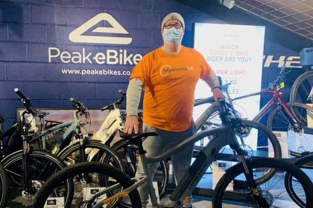 David Bamforth, who has incurable blood cancer, ready for the bicycle ride from Scarborough to Whitby and back.