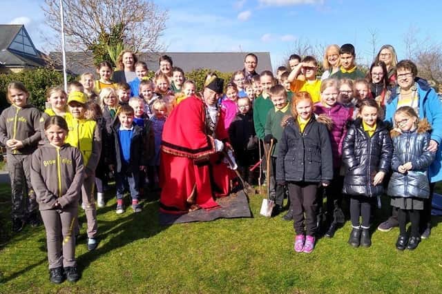Bridlington Mayor Liam Dealtry supported the successful tree planting ceremony at Burlington Junior School.