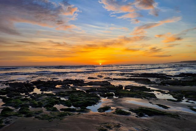 Stunning sunrise and moonscape rock pools