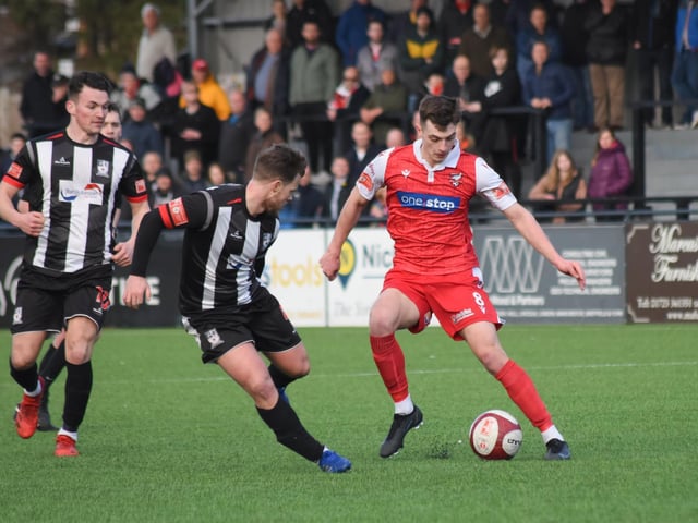 Luca Colville on the ball for Scarborough Athletic in the 1-1 draw with Stafford