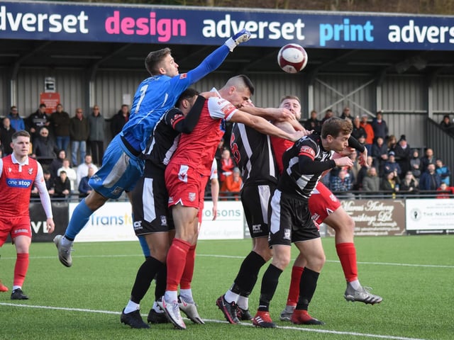 The Stafford keeper at full stretch to reach the ball