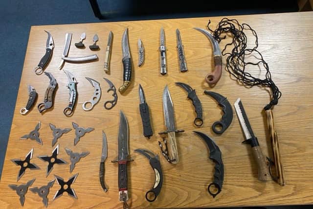 Some of the weapons that police seized in Mark Brown's flat.