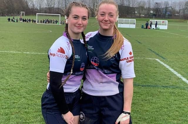 Scarborough RUFC teenagers Abi Bowes, left and Steph Else in Yorkshire Centre of Excellence action at the festival at Burton RFC