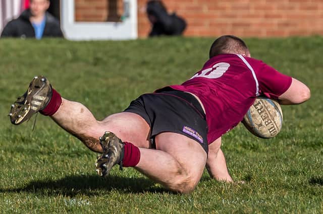 Whitby skipper Gordon Bland scores one of his three tries
PHOTOS BY BRIAN MURFIELD