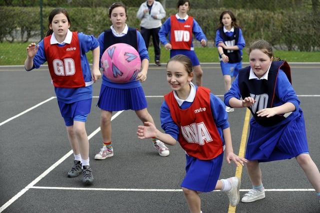 Pupils from Gladstone Road and Seamer (red) battle it out at the Scarborough Primary Schools U-11 netball tournament.