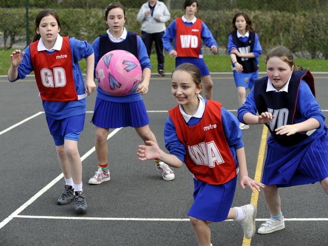 Pupils from Gladstone Road and Seamer (red) battle it out at the Scarborough Primary Schools U-11 netball tournament.