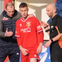Louis Beckett is given his final instructions by boss Brett Agnew before coming on for his Bridlington Town debut in the 0-0 draw at home to Stocksbridge

Photo by Dom Taylor
