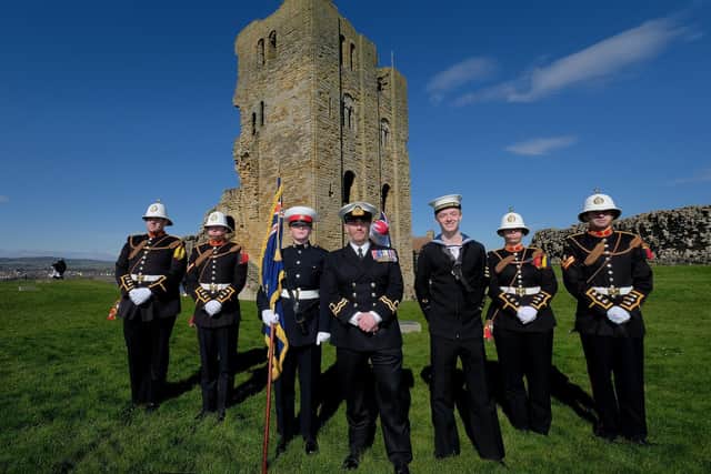 Scarborough Sea Cadets with members of The Royal Marines band