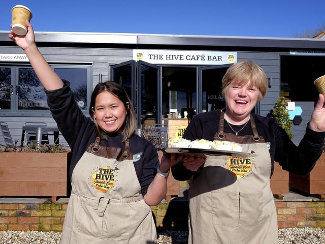 Time for refreshments Faye Warters and Julia Warters serving cakes and coffee