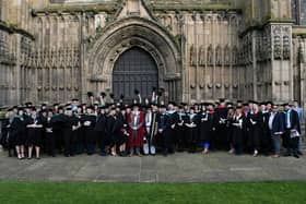 An unusual ‘double graduation’ was held at Bridlington Priory to award degrees to East Riding College students who completed their studies in 2020 and 2021. Photo submitted