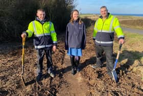 Anglo American Community Liaison Officer Heather King with the Skills4Work team at the monks’ trod near Hawsker.