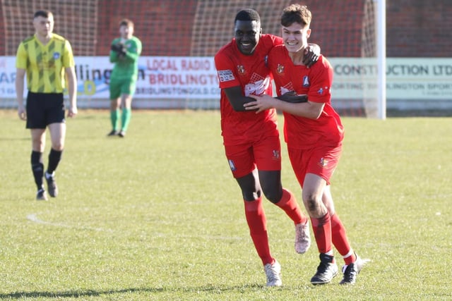 Bridlington Town Rovers players celebrate a goal in the 4-2 home victory against Goole United