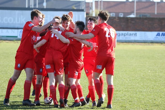 Brid Town Rovers celebrate a goal in the 4-2 home win against Goole United

Photo by TCF Photography