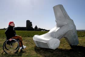 Invisible Dust and Yorkshire Wildlife unveil a new sculpture at Scarborough Castle by Ryan Gander - Ryan views his sculpture in situ. Pic: RIchard Ponter
