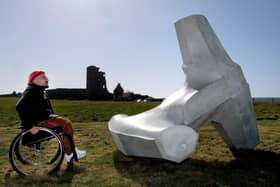 Invisible Dust and Yorkshire Wildlife unveil a new sculpture at Scarborough Castle by Ryan Gander - Ryan views his sculpture in situ. Pic: RIchard Ponter