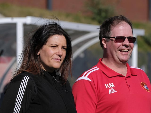 Scarborough Ladies under-18s coach Rachel Paterson and manager Kevin Matthews enjoy their team's final match