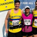 From left, Aaron Padgham, Melanie Padgham and Georgia Tinsdale after completing the Hastings Half-Marathon
