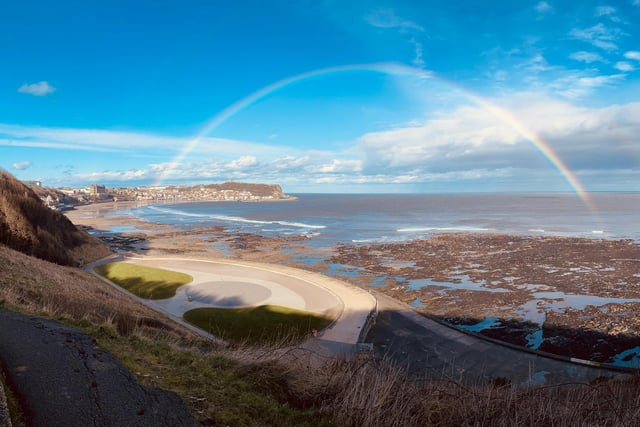 Colourful rainbow over Scarborough Bay