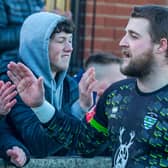 Whitby Town keeper Shane Bland thanks the Blues fans after the 0-0 draw at home to Buxton