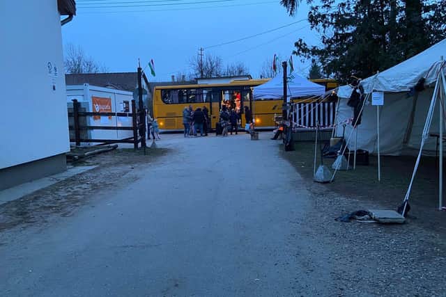 Refugees arriving at the reception centre in Tiszabecs.