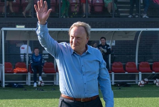 Scarborough FC legend Neil Warnock on the pitch before Scarborough Athletic 0 Matlock Town 0
Photo by Morgan Exley