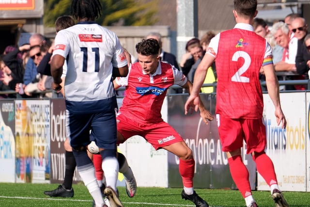 Scarborough Athletic winger Brad Plant tries to get the ball under control