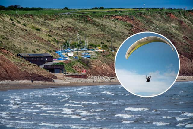 The crash happened on Filey Brigg, pictured, with an illustrative paraglider inset. (Photo: Sirachai Arunrugstichai/Getty Images and James Hardisty)